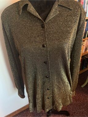 Alfred Dunner Metallic Gold Button-Front Cardigan